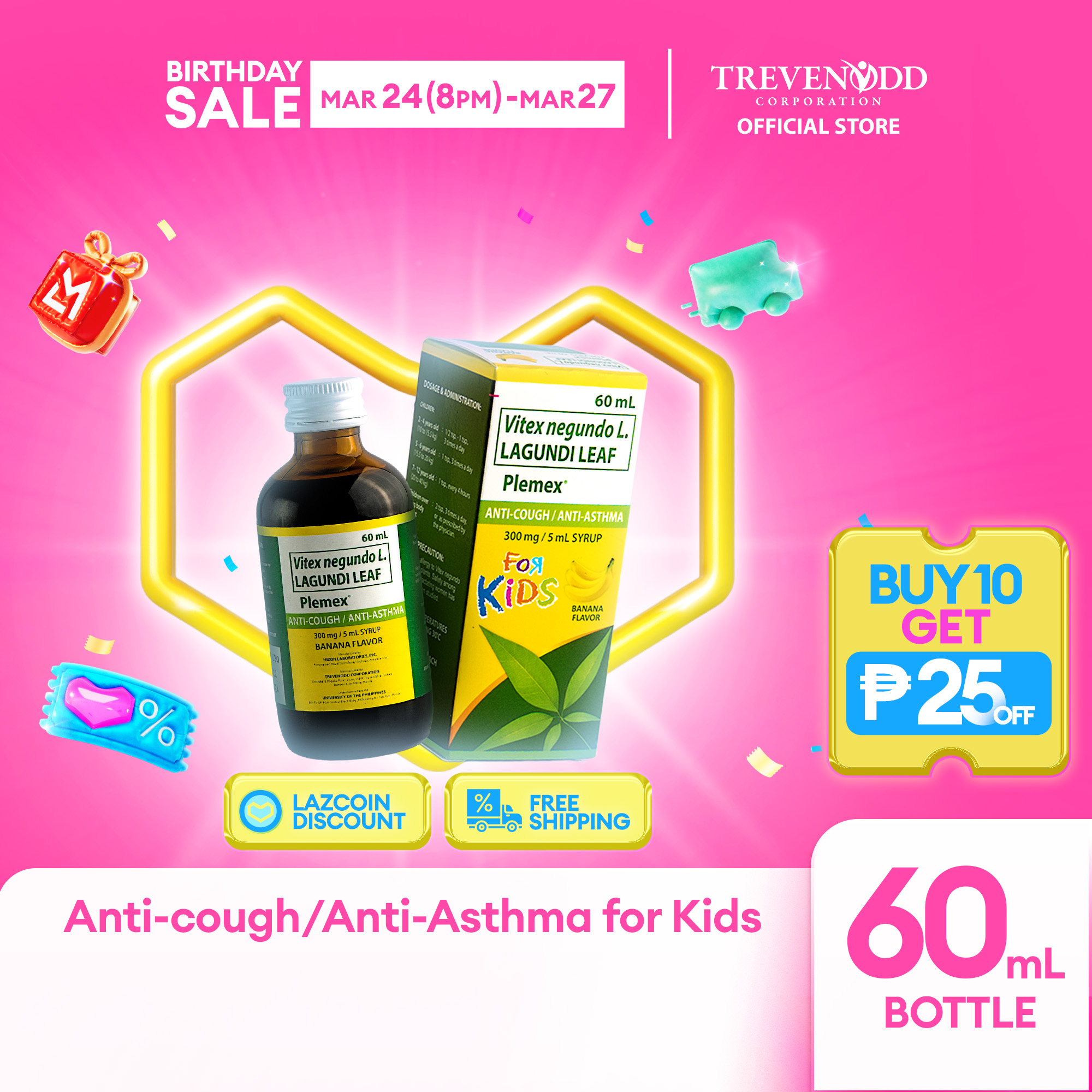 TRVC – Plemex for Kids Syrup 60 mL Banana Flavor Anti-Cough and Anti-Asthma