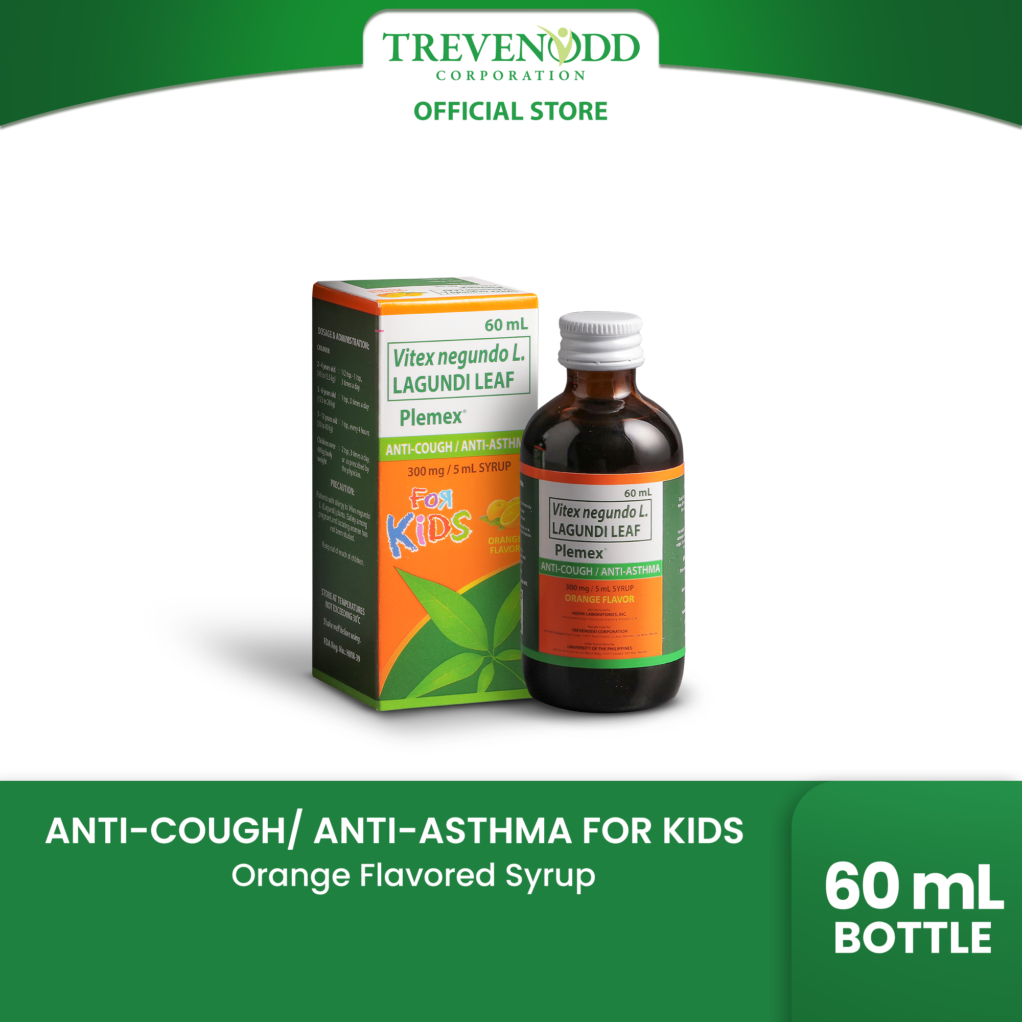 TRVC – Plemex for Kids Syrup 60 mL Orange Flavor Anti-Cough and Anti-Asthma