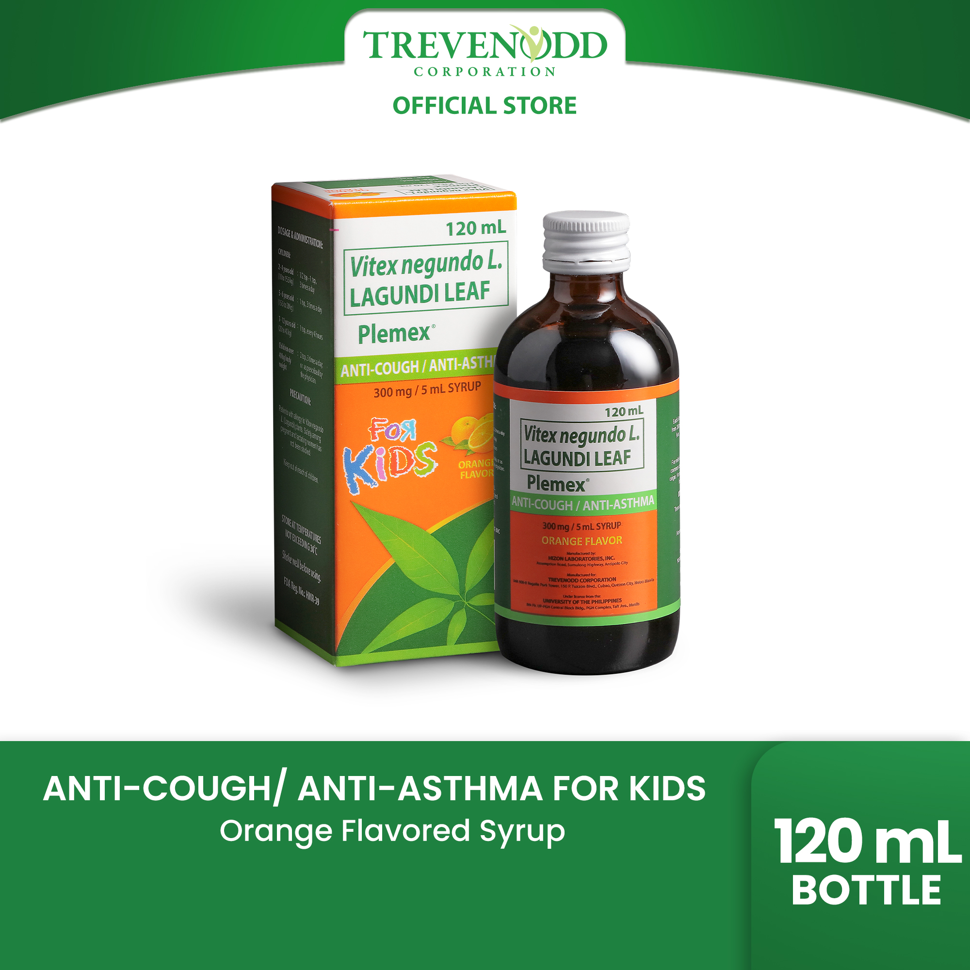 TRVC – Plemex for Kids Syrup 120 mL Orange Flavor Anti-Cough and Anti-Asthma
