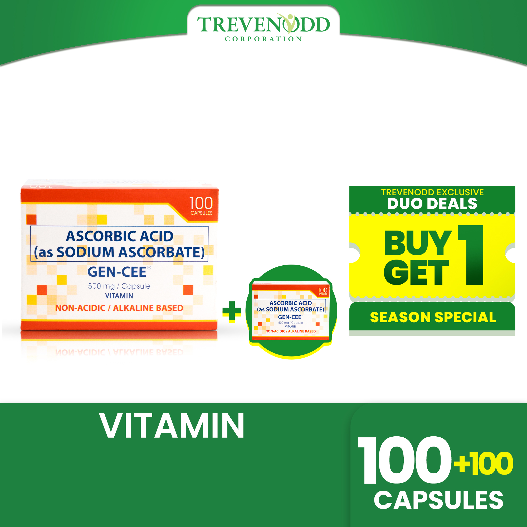 TRVC – GEN-CEE 100 pcs Capsule 500 mg Sodium Ascorbate