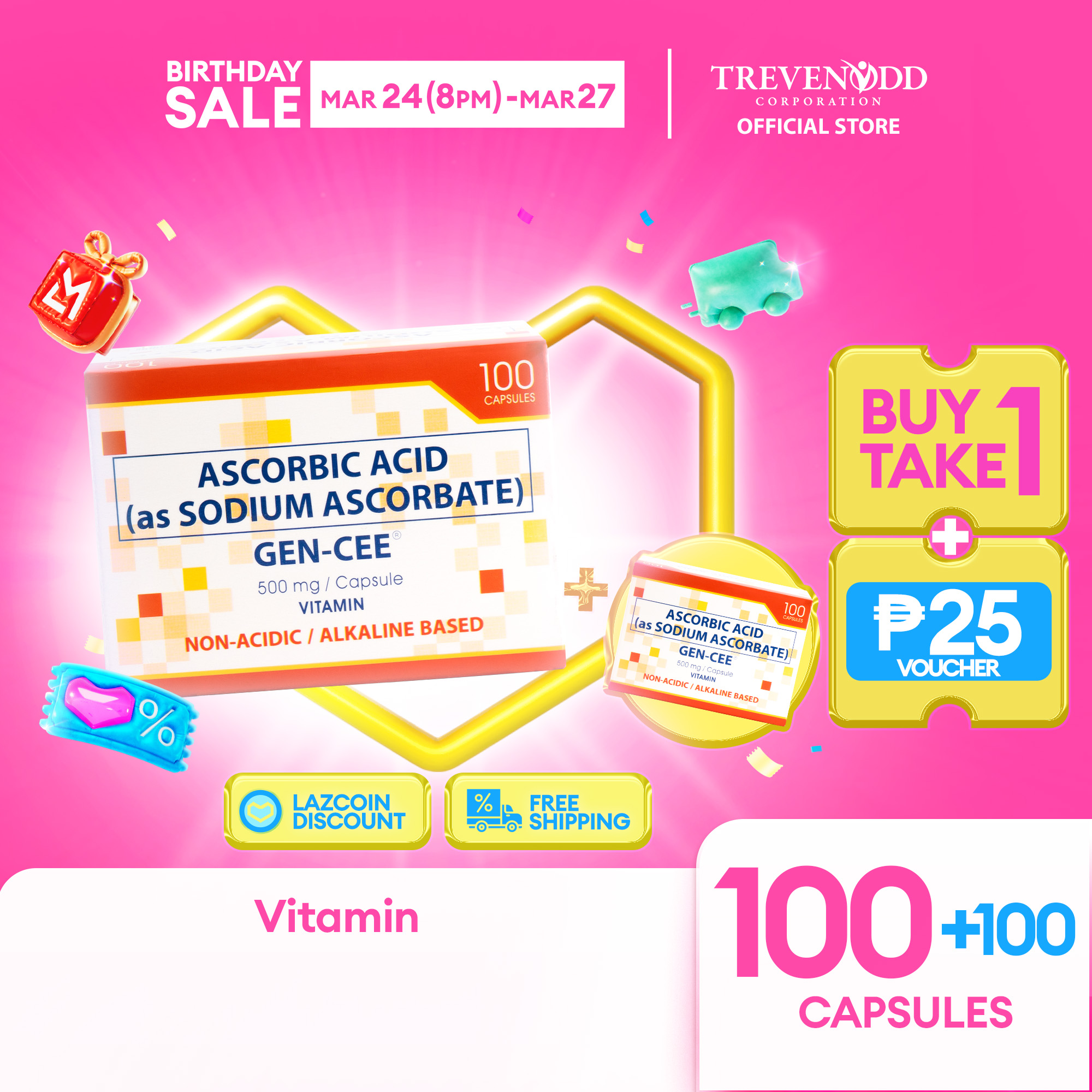 TRVC – GEN-CEE 100 pcs Capsule 500 mg Sodium Ascorbate