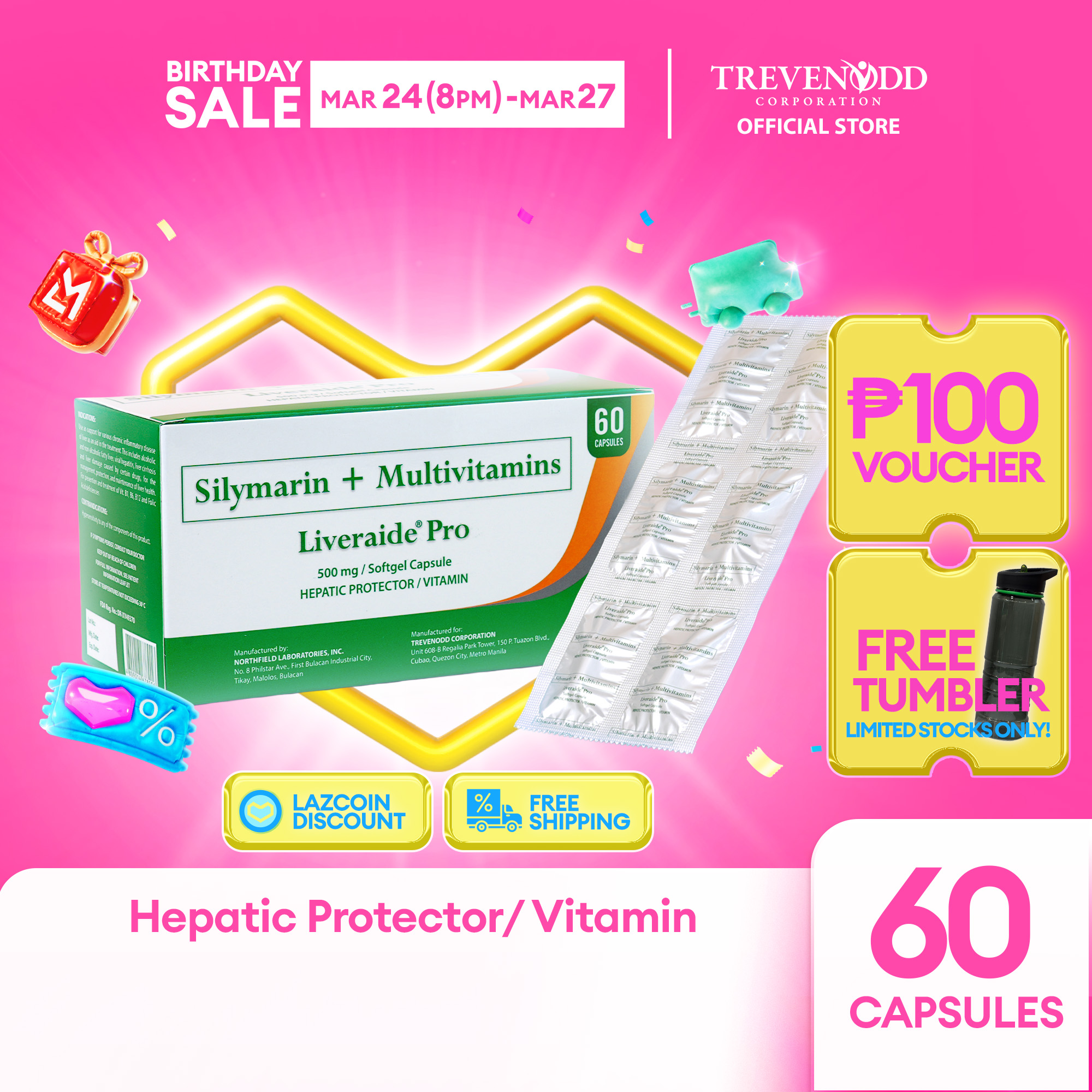 TRVC – Liveraide Pro Silymarin +  Multivitamins Hepatic Protector 60pcs Capsule 500mg