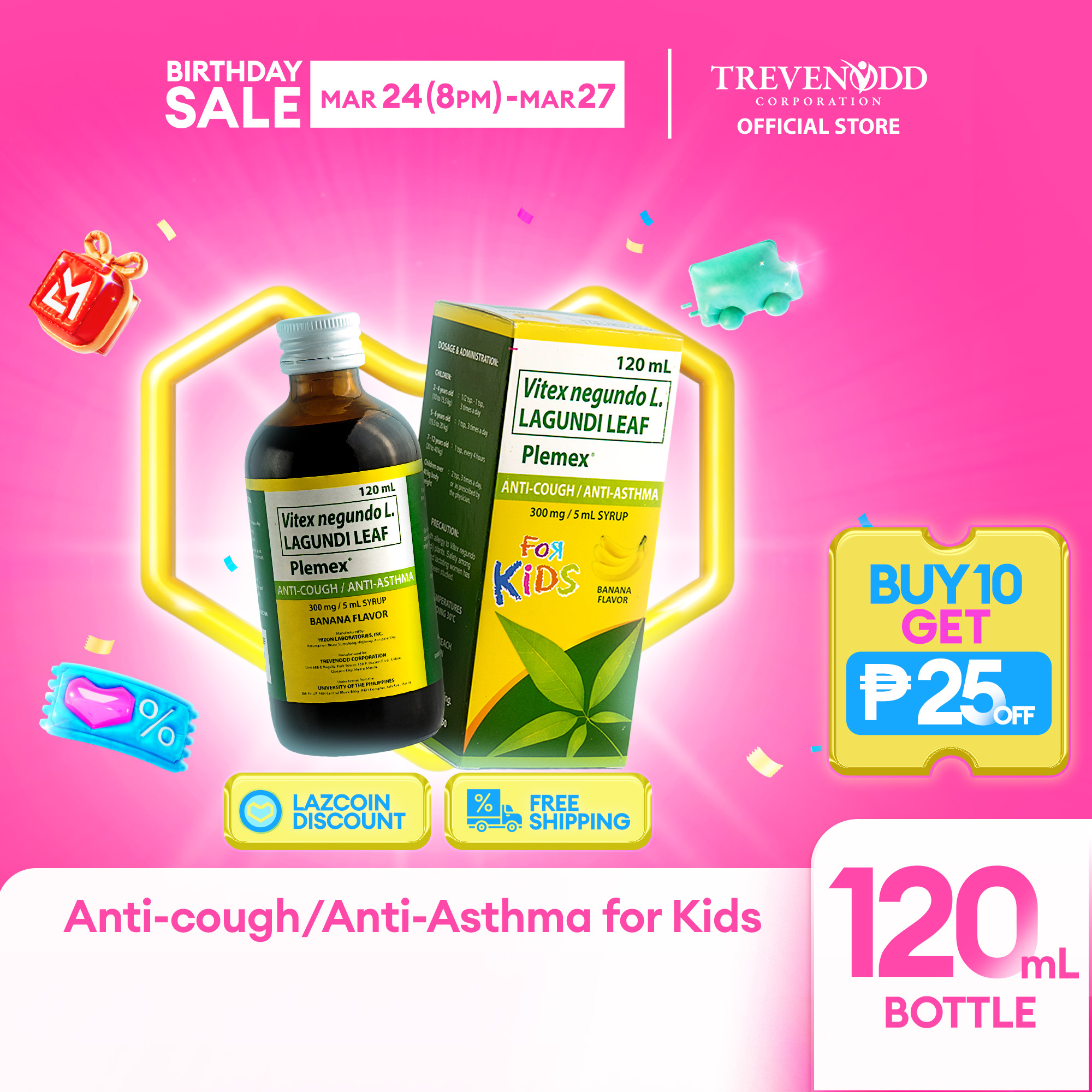 TRVC – Plemex for Kids Syrup 120 mL Banana Flavor Anti-Cough and Anti-Asthma