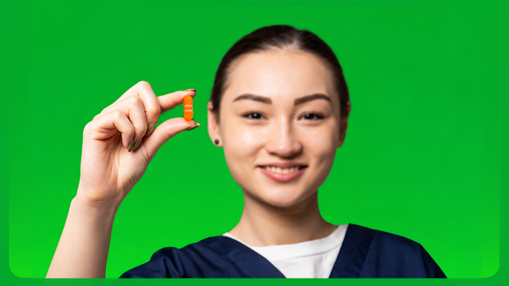 Healthcare professional holding a Gen-Cee Plus vitamin C capsule