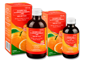 Gen-Cee Plus for Kids syrup bottles and packaging